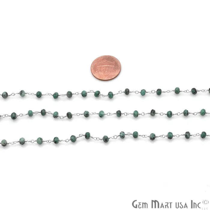 Necklaces GemmartUSA Chrysocolla Jade Faceted Beads 4mm Silver Plated Wire Wrapped Rosary Chain Necklaces GemmartUSA Chrysocolla Jade Faceted Beads 4mm Silver Plated Wire Wrapped Rosary Chain