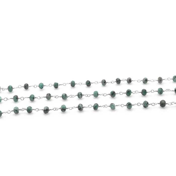 Necklaces GemmartUSA Chrysocolla Jade Faceted Beads 4mm Silver Plated Wire Wrapped Rosary Chain Necklaces GemmartUSA Chrysocolla Jade Faceted Beads 4mm Silver Plated Wire Wrapped Rosary Chain