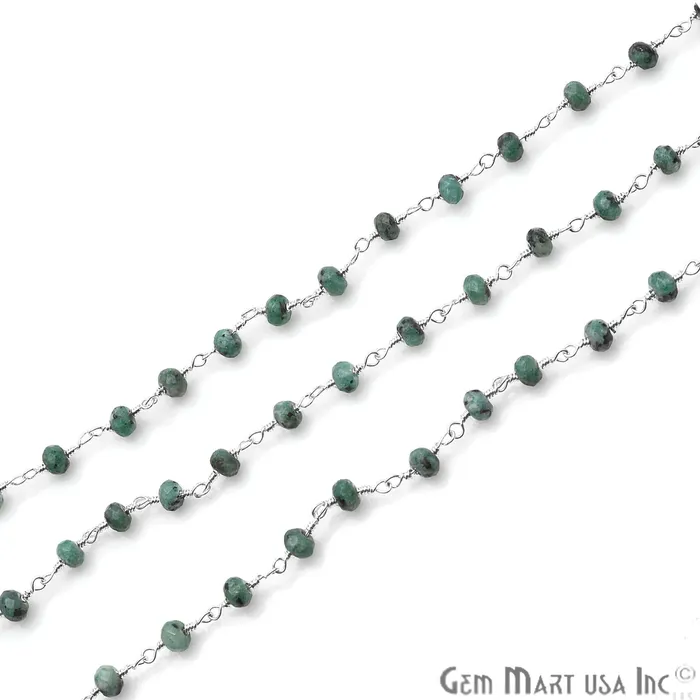 Necklaces GemmartUSA Chrysocolla Jade Faceted Beads 4mm Silver Plated Wire Wrapped Rosary Chain Necklaces GemmartUSA Chrysocolla Jade Faceted Beads 4mm Silver Plated Wire Wrapped Rosary Chain
