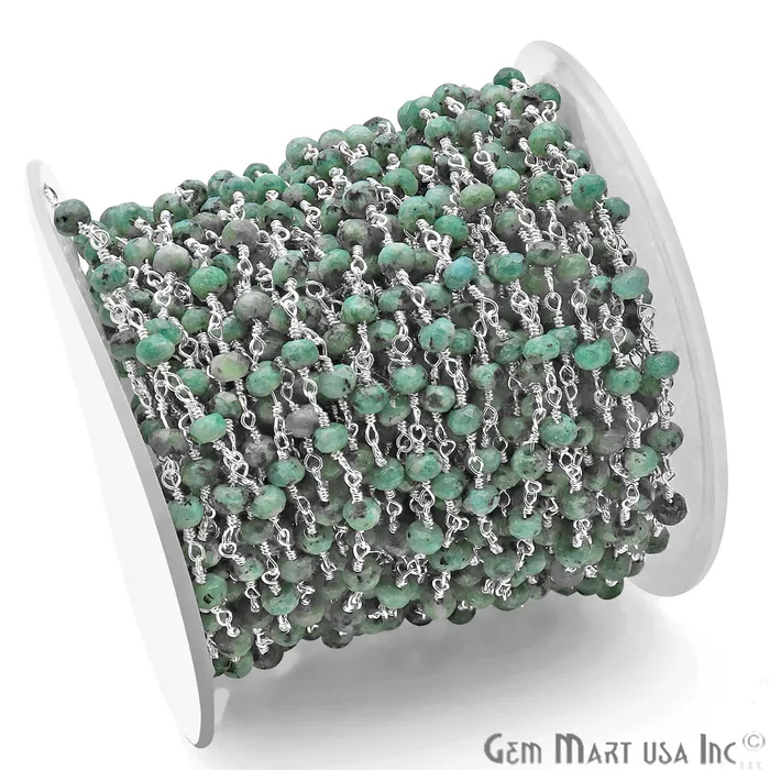 Necklaces GemmartUSA Chrysocolla Jade Faceted Beads 4mm Silver Plated Wire Wrapped Rosary Chain Necklaces GemmartUSA Chrysocolla Jade Faceted Beads 4mm Silver Plated Wire Wrapped Rosary Chain