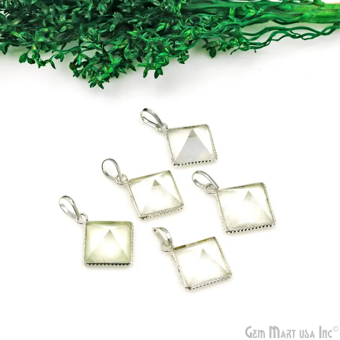 Necklaces GemMartUSA Crystal Pyramid 15mm Shape Silver Plated Pendant