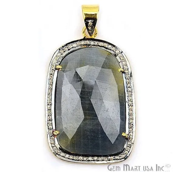 Necklaces GemMartUSA Diamonds Wonder Sapphire 36X23mm Gold Vermeil Over Sterling Silver Pendant Necklaces GemMartUSA Diamonds Wonder Sapphire 36X23mm Gold Vermeil Over Sterling Silver Pendant