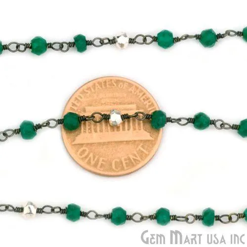 Necklaces GemmartUSA Green Onyx Silver Pyrite Beads 335mm Oxidized Wire Wrapped Rosary Chain Necklaces GemmartUSA Green Onyx Silver Pyrite Beads 335mm Oxidized Wire Wrapped Rosary Chain