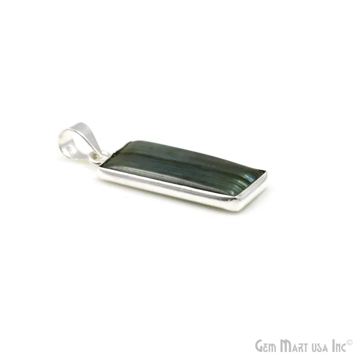 Necklaces GemMartUSA Labradorite Gemstone Rectangle 34x13mm Sterling Silver Necklace Pendant 1PC