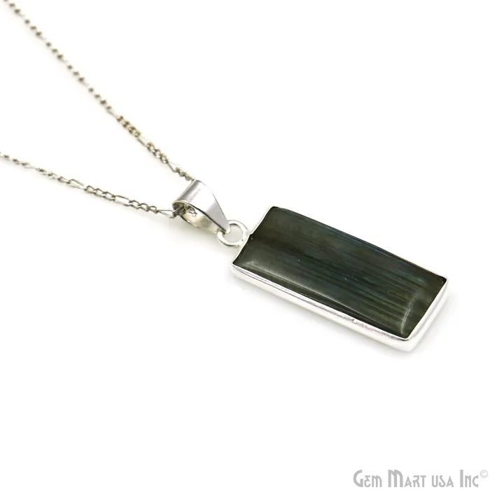 Necklaces GemMartUSA Labradorite Gemstone Rectangle 34x13mm Sterling Silver Necklace Pendant 1PC