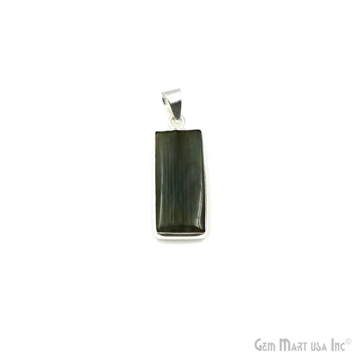 Necklaces GemMartUSA Labradorite Gemstone Rectangle 34x13mm Sterling Silver Necklace Pendant 1PC