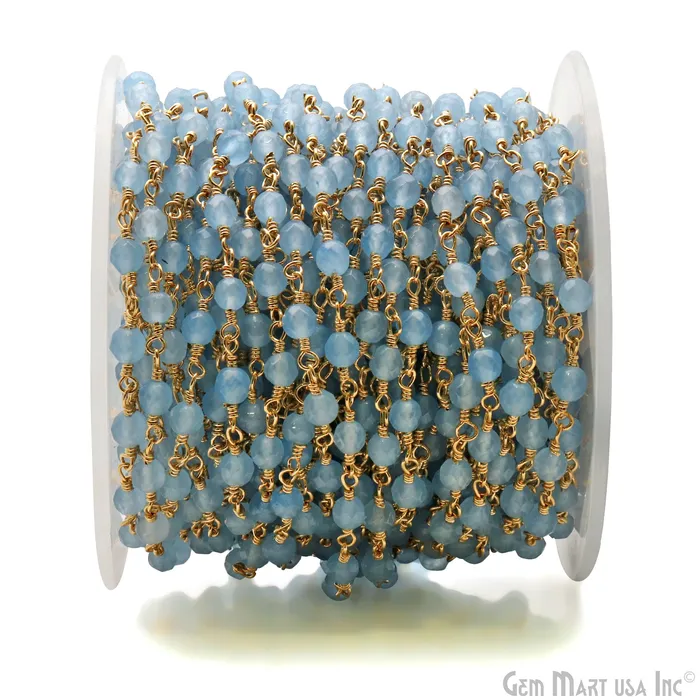 Necklaces GemMartUSA Light Blue Jade Faceted Beads 4mm Gold Plated Wire Wrapped Rosary Chain Necklaces GemMartUSA Light Blue Jade Faceted Beads 4mm Gold Plated Wire Wrapped Rosary Chain