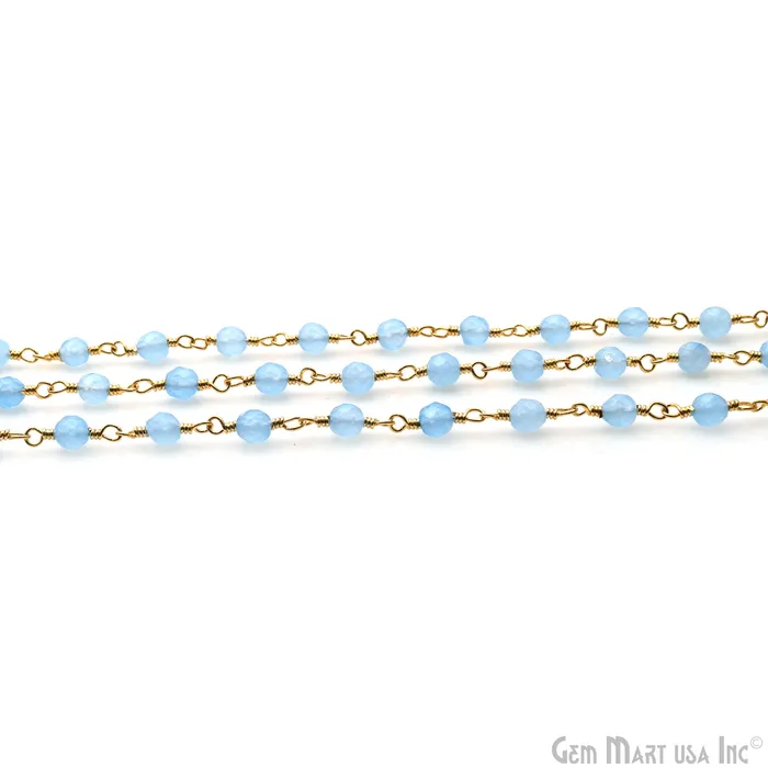 Necklaces GemMartUSA Light Blue Jade Faceted Beads 4mm Gold Plated Wire Wrapped Rosary Chain Necklaces GemMartUSA Light Blue Jade Faceted Beads 4mm Gold Plated Wire Wrapped Rosary Chain