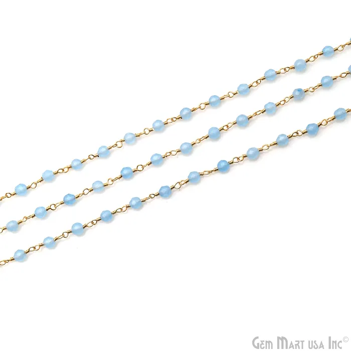 Necklaces GemMartUSA Light Blue Jade Faceted Beads 4mm Gold Plated Wire Wrapped Rosary Chain Necklaces GemMartUSA Light Blue Jade Faceted Beads 4mm Gold Plated Wire Wrapped Rosary Chain