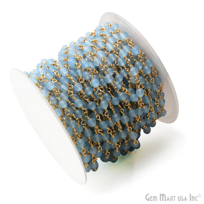 Necklaces GemMartUSA Light Blue Jade Faceted Beads 4mm Gold Plated Wire Wrapped Rosary Chain Necklaces GemMartUSA Light Blue Jade Faceted Beads 4mm Gold Plated Wire Wrapped Rosary Chain