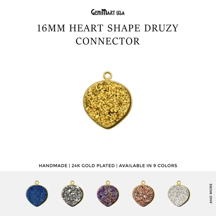 Necklaces GemMartUSA Natural Titanium Druzy 16mm Heart Gold Single Bail Gemstone Connector Necklaces GemMartUSA Natural Titanium Druzy 16mm Heart Gold Single Bail Gemstone Connector