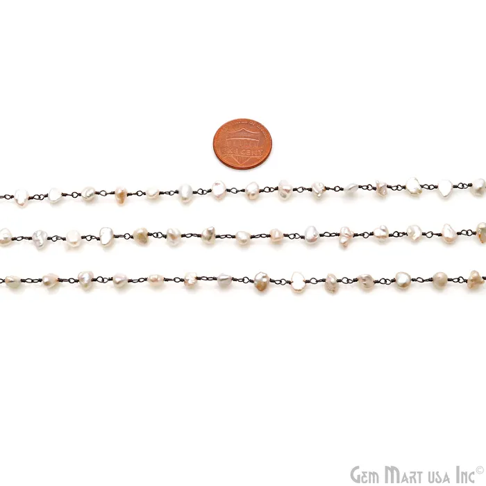Necklaces GemMartUSA Pearl Organic Beads Oxidized Wire Wrapped Rosary Chain Necklaces GemMartUSA Pearl Organic Beads Oxidized Wire Wrapped Rosary Chain