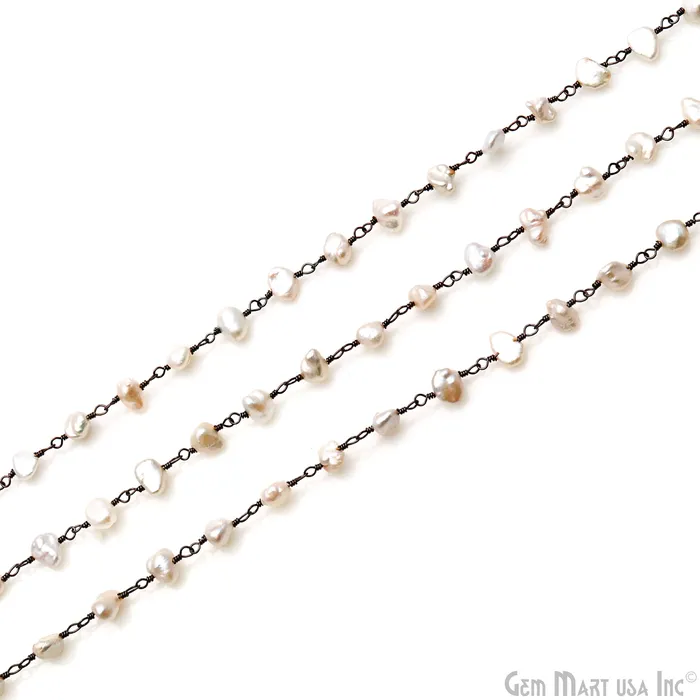 Necklaces GemMartUSA Pearl Organic Beads Oxidized Wire Wrapped Rosary Chain Necklaces GemMartUSA Pearl Organic Beads Oxidized Wire Wrapped Rosary Chain