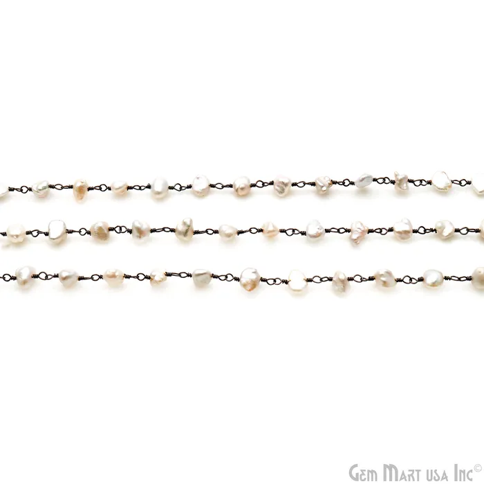 Necklaces GemMartUSA Pearl Organic Beads Oxidized Wire Wrapped Rosary Chain Necklaces GemMartUSA Pearl Organic Beads Oxidized Wire Wrapped Rosary Chain