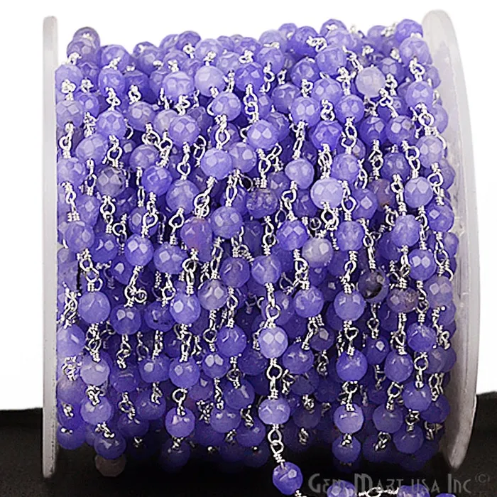 Necklaces GemmartUSA Tanzanite Beads 4mm Silver Plated Wire Wrapped Rosary Chain Necklaces GemmartUSA Tanzanite Beads 4mm Silver Plated Wire Wrapped Rosary Chain