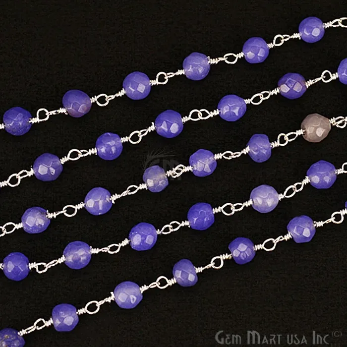 Necklaces GemmartUSA Tanzanite Beads 4mm Silver Plated Wire Wrapped Rosary Chain