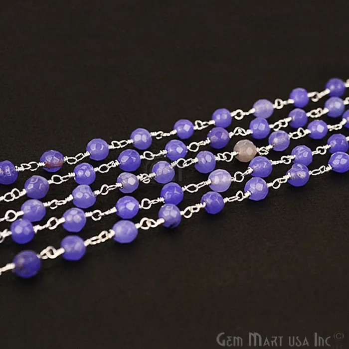 Necklaces GemmartUSA Tanzanite Beads 4mm Silver Plated Wire Wrapped Rosary Chain