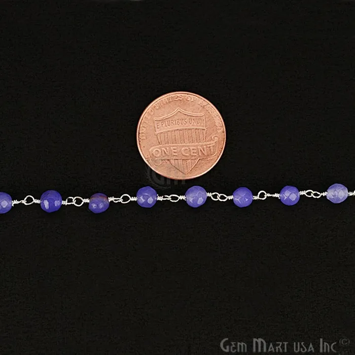 Necklaces GemmartUSA Tanzanite Beads 4mm Silver Plated Wire Wrapped Rosary Chain