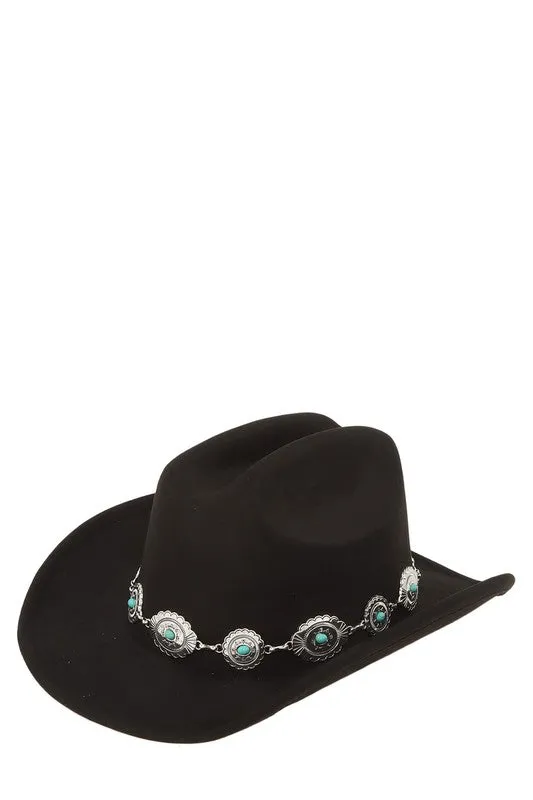 Necklaces ICCO ACCESSORIES Silver and Turquoise Chain Accent Fedora Hat Necklaces ICCO ACCESSORIES Silver and Turquoise Chain Accent Fedora Hat