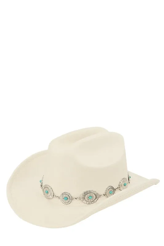 Necklaces ICCO ACCESSORIES Silver and Turquoise Chain Accent Fedora Hat Necklaces ICCO ACCESSORIES Silver and Turquoise Chain Accent Fedora Hat