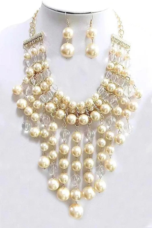Necklaces LA Jewelry Plaza Mix Pearl Clear Beads Drop Statement Necklace Set