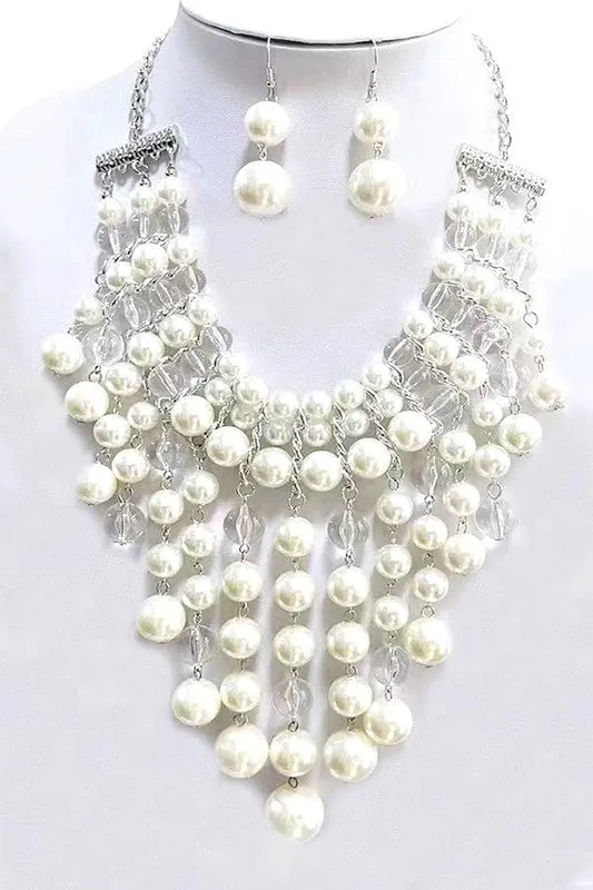 Necklaces LA Jewelry Plaza Mix Pearl Clear Beads Drop Statement Necklace Set Necklaces LA Jewelry Plaza Mix Pearl Clear Beads Drop Statement Necklace Set