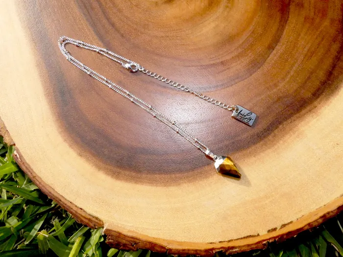 Necklaces Lily Rose Jewelry Faceted Shield Tigers Eye Minimalist Crystal Pendant 14 2 White Gold Necklace