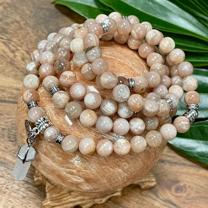 Necklaces Lily Rose Jewelry Last 1 Peach Moonstone Heart Opening Activation 108 Stretch Mala Necklace Bracelet Necklaces Lily Rose Jewelry Last 1 Peach Moonstone Heart Opening Activation 108 Stretch Mala Necklace Bracelet