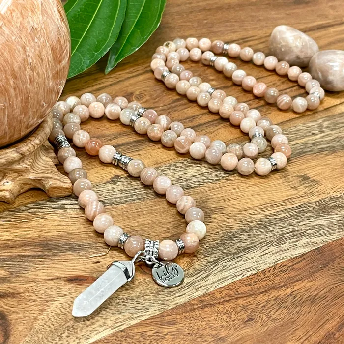 Necklaces Lily Rose Jewelry Last 1 Peach Moonstone Heart Opening Activation 108 Stretch Mala Necklace Bracelet