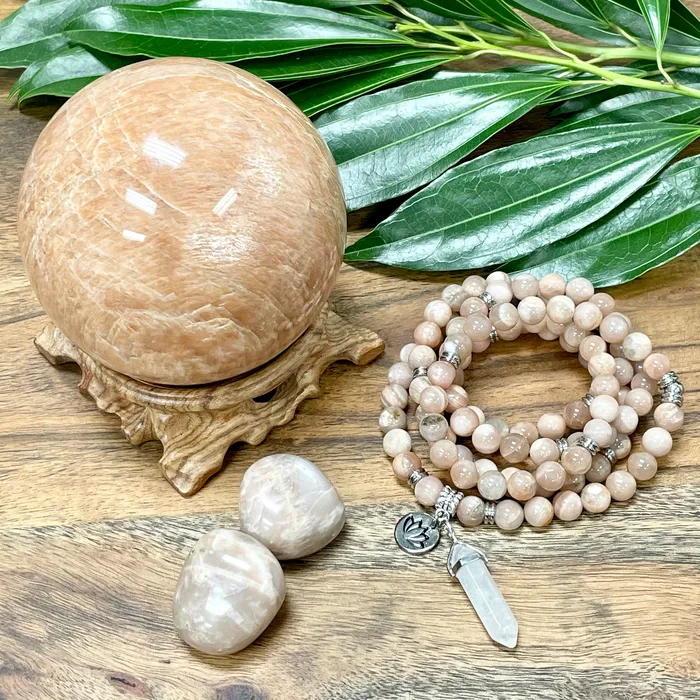 Necklaces Lily Rose Jewelry Last 1 Peach Moonstone Heart Opening Activation 108 Stretch Mala Necklace Bracelet