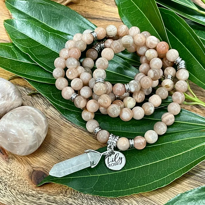 Necklaces Lily Rose Jewelry Last 1 Peach Moonstone Heart Opening Activation 108 Stretch Mala Necklace Bracelet