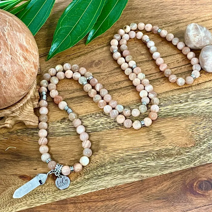 Necklaces Lily Rose Jewelry Last 1 Peach Moonstone Heart Opening Activation 108 Stretch Mala Necklace Bracelet