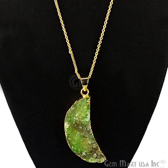 Necklaces One Of A Kind Green Rough Druzy 43x16mm Gold Electroplated 18 Inch Chain With Pendant GemMartUSA Necklaces One Of A Kind Green Rough Druzy 43x16mm Gold Electroplated 18 Inch Chain With Pendant GemMartUSA