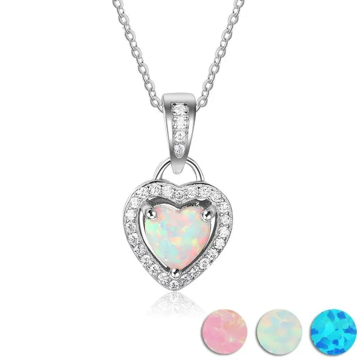Necklaces Personalized Jewel Opal Stone Heart Pendant Silver Necklace