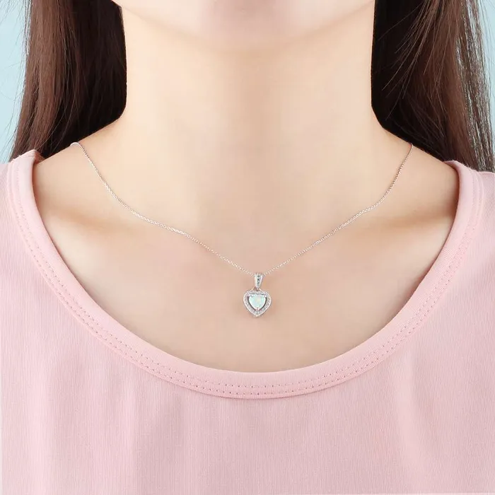 Necklaces Personalized Jewel Opal Stone Heart Pendant Silver Necklace