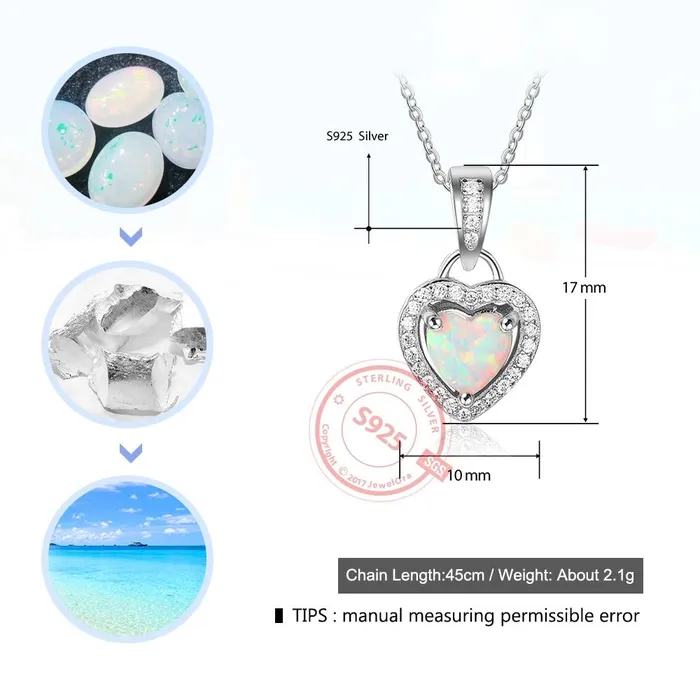 Necklaces Personalized Jewel Opal Stone Heart Pendant Silver Necklace