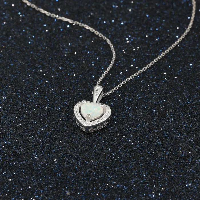 Necklaces Personalized Jewel Opal Stone Heart Pendant Silver Necklace