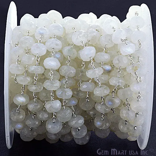 Necklaces Rainbow Moonstone 89mm Silver Plated Wire Wrapped Beads Rosary Chain GemmartUSA Necklaces Rainbow Moonstone 89mm Silver Plated Wire Wrapped Beads Rosary Chain GemmartUSA