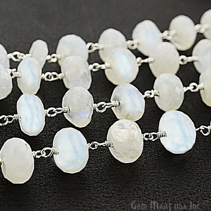 Necklaces Rainbow Moonstone 89mm Silver Plated Wire Wrapped Beads Rosary Chain GemmartUSA Necklaces Rainbow Moonstone 89mm Silver Plated Wire Wrapped Beads Rosary Chain GemmartUSA