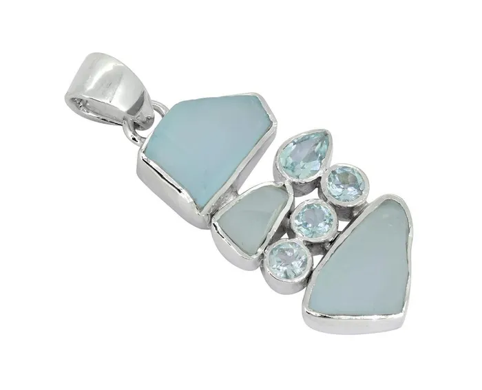 Necklaces Rough Blue Topaz Solid 925 Sterling Silver Pendant Necklace YoTreasure