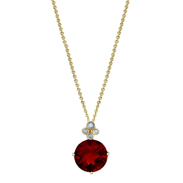 Necklaces TVON 14K 430ct Round Garnet and Diamond Pendant