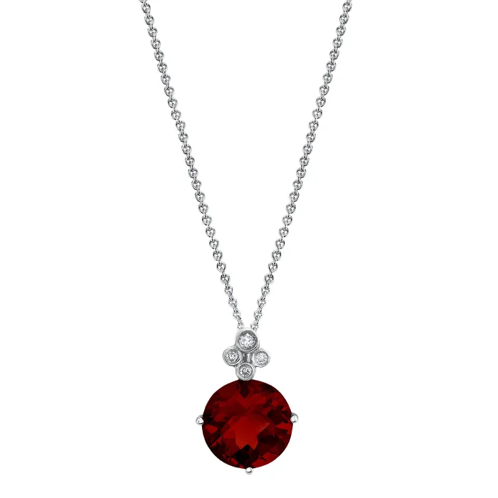 Necklaces TVON 14K 430ct Round Garnet and Diamond Pendant