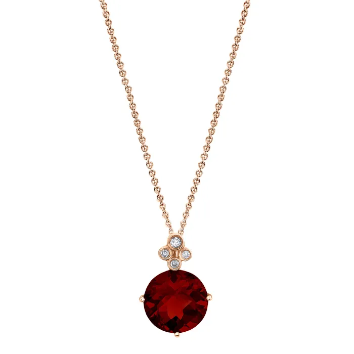 Necklaces TVON 14K 430ct Round Garnet and Diamond Pendant