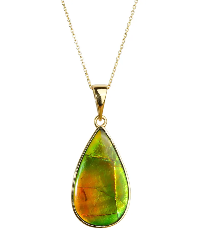 Necklaces YoTreasure 14K Gold Vermeil Over 925 Silver 1405 Cts Ammolite Gemstone Necklace