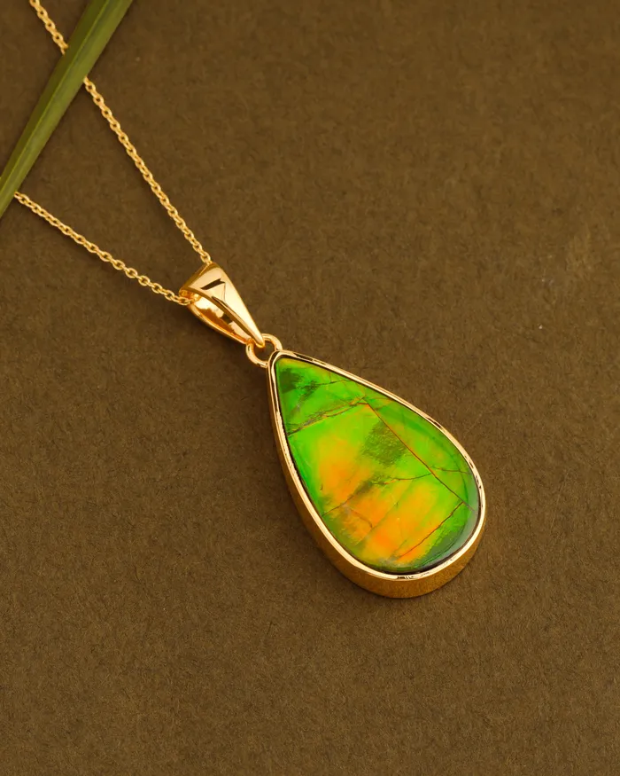 Necklaces YoTreasure 14K Gold Vermeil Over 925 Silver 1405 Cts Ammolite Gemstone Necklace