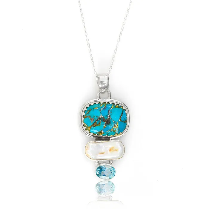 Necklaces YoTreasure Blue Copper Turquoise Solid 925 Sterling Silver Chain Pendant Jewelry Necklaces YoTreasure Blue Copper Turquoise Solid 925 Sterling Silver Chain Pendant Jewelry