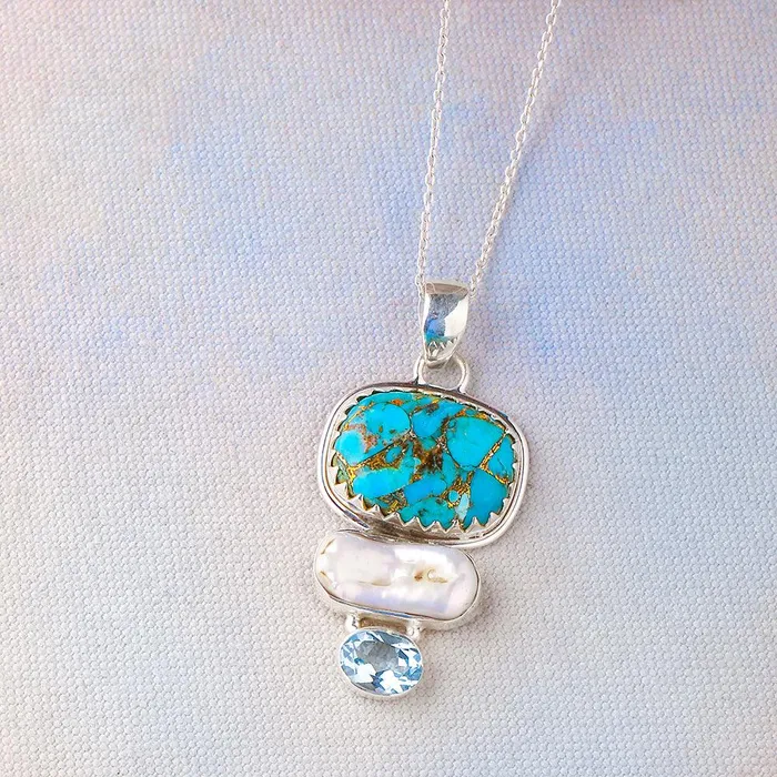 Necklaces YoTreasure Blue Copper Turquoise Solid 925 Sterling Silver Chain Pendant Jewelry Necklaces YoTreasure Blue Copper Turquoise Solid 925 Sterling Silver Chain Pendant Jewelry