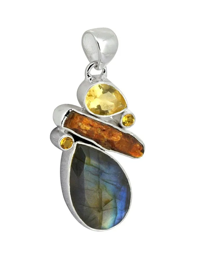 Necklaces YoTreasure Labradorite Orange Kyanite Solid 925 Sterling Silver Pendant Necklace