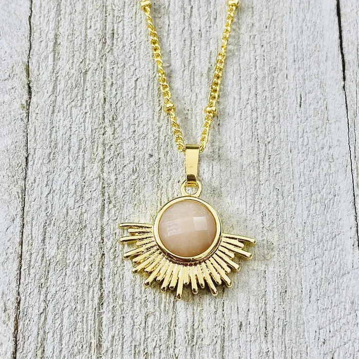 NEW STONE Sunstone Ray of Light Sunburst Confidence Sun Pendant 18 Gold Necklace Lily Rose Jewelry Necklaces