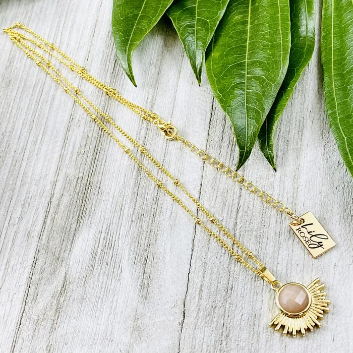 NEW STONE Sunstone Ray of Light Sunburst Confidence Sun Pendant 18 Gold Necklace Lily Rose Jewelry Necklaces
